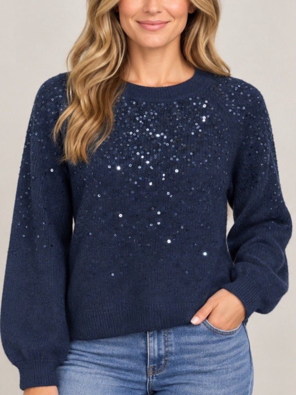 Vince Camuto Seguin Women's Navy Blue Long Sleeve Crewneck  Sweater sz L